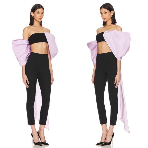 Nafsika Skourti Butterfly Puff Sleeve Black and Lilac Crop Top Size 4 - Picture 2 of 8